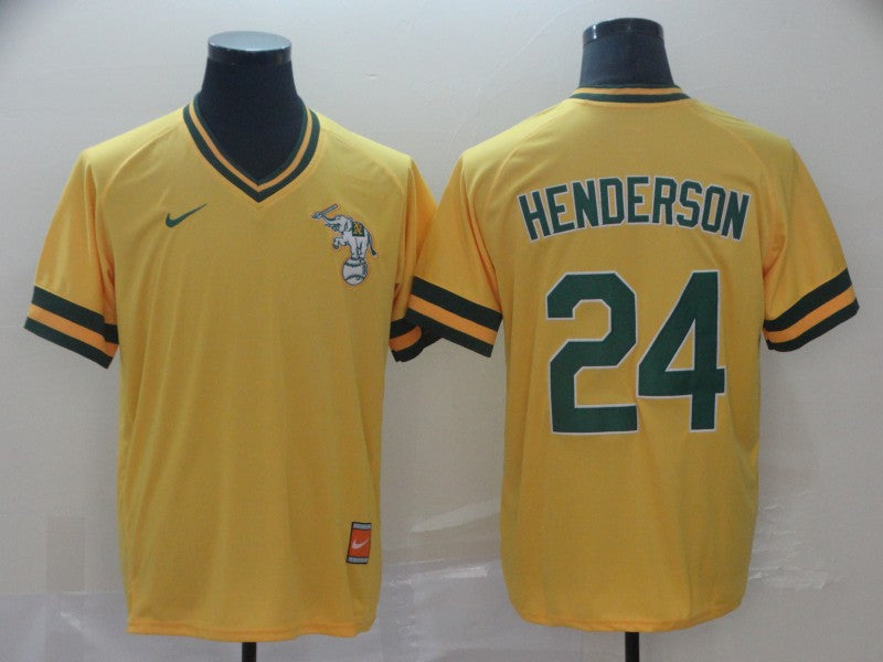 Men's Oakland Athletics Rickey Henderson Yellow Replica Player Jersey baseball jersey product view 1
