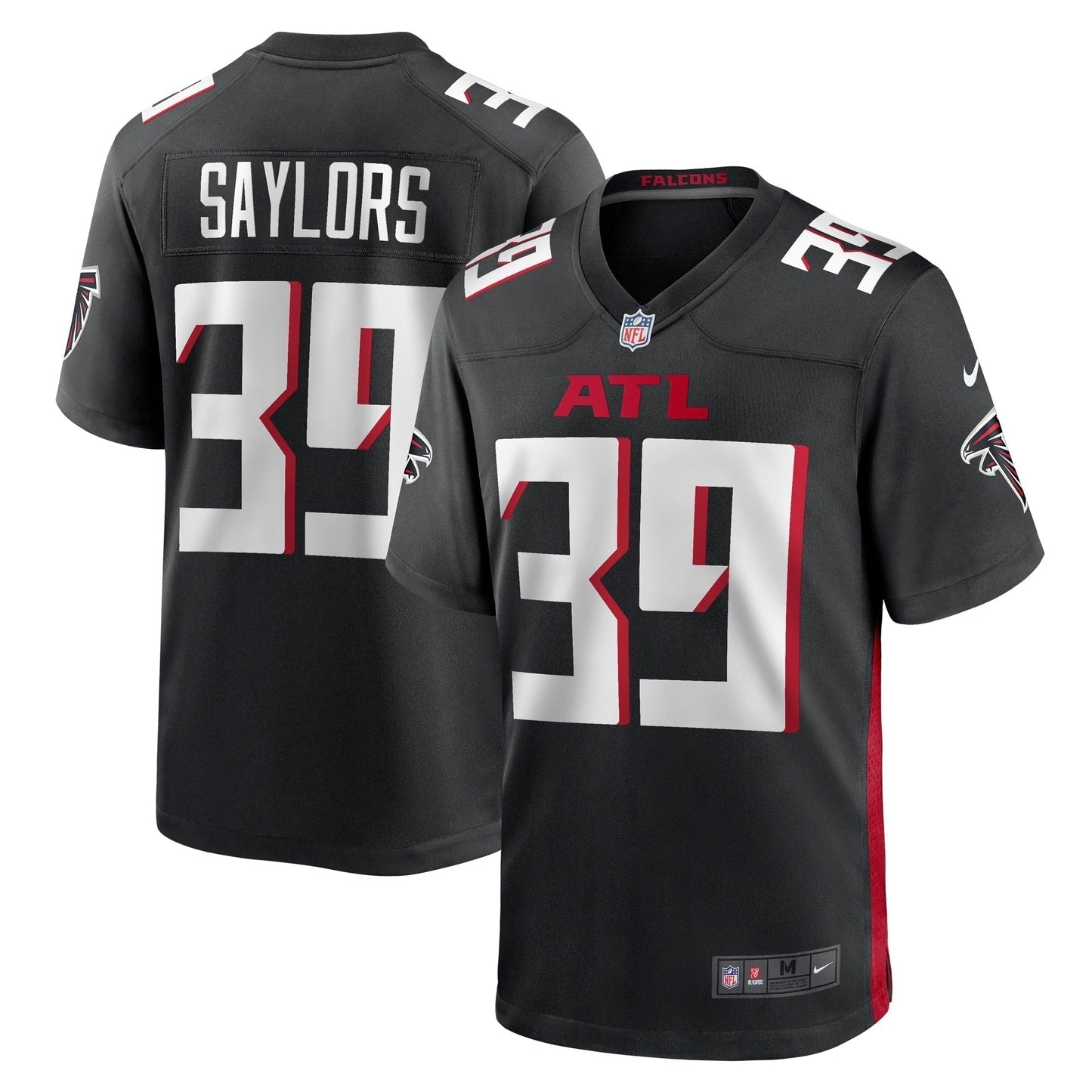 Jacob Saylors Atlanta Falcons Game Jersey - Black football jersey product view 1