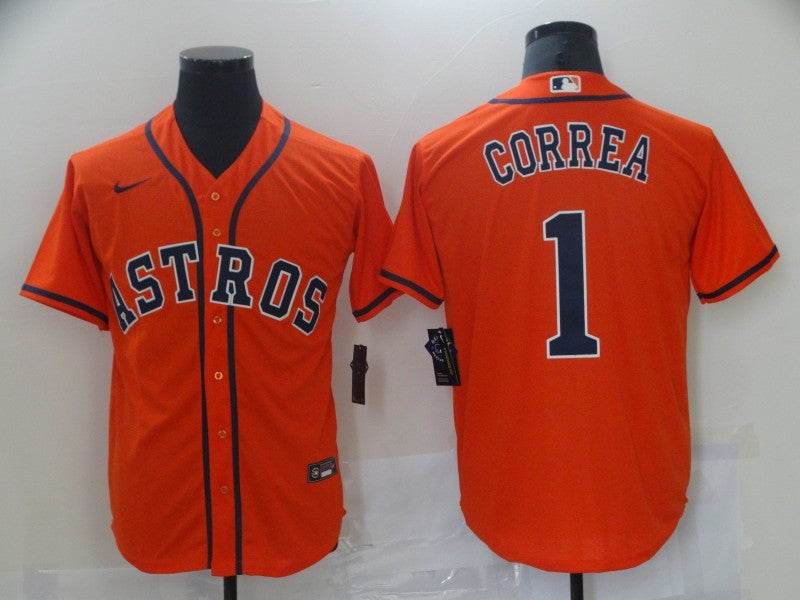 Men's Houston Astros Carlos Correa Orange Replica Baseball Jersey baseball jersey product view 1