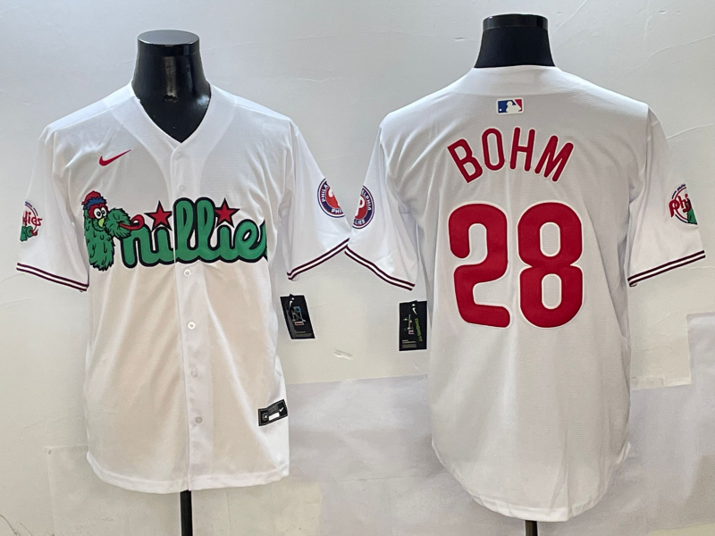 Men's Philadelphia Phillies Alec Bohm White Game Jersey baseball jersey product view 1