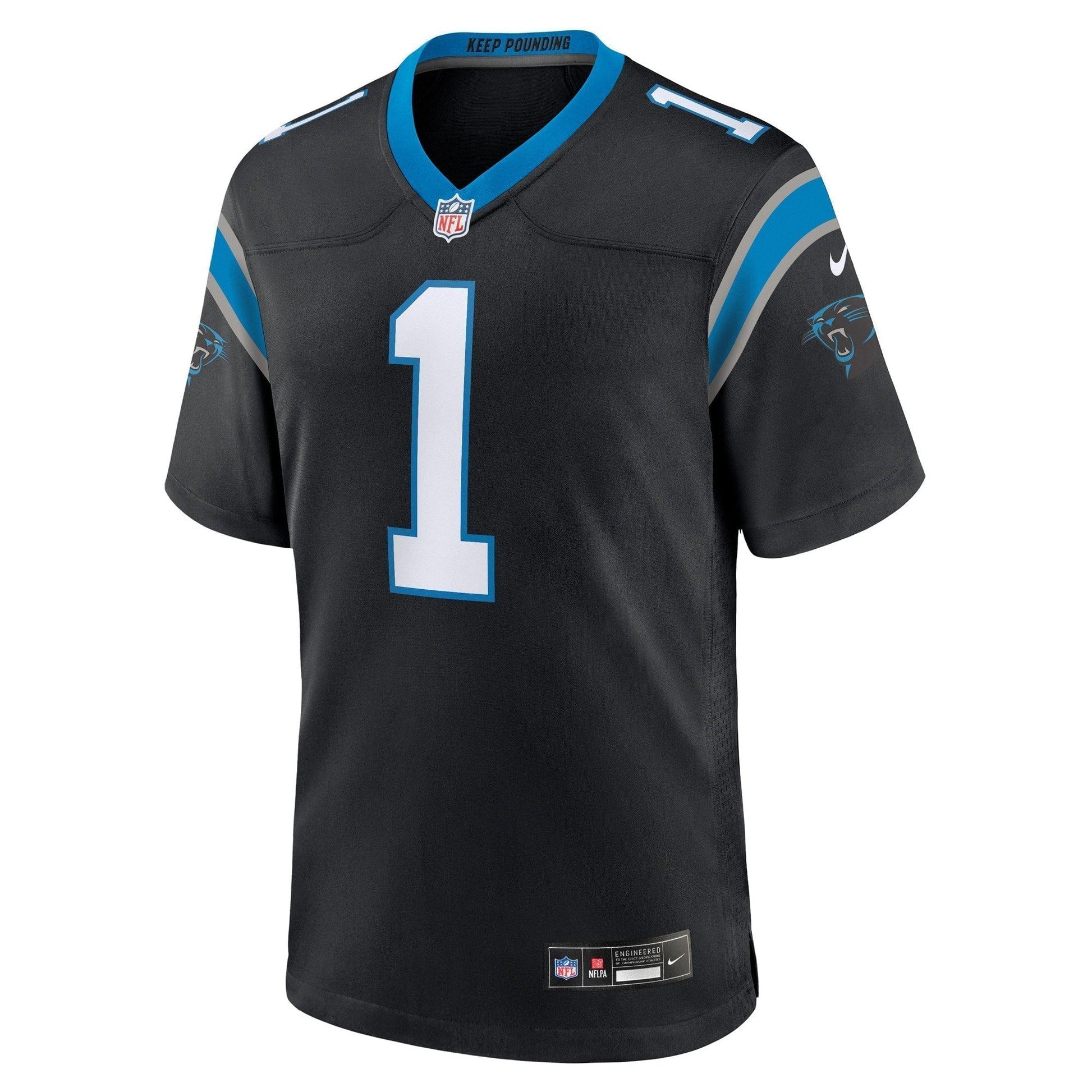 Number 1 Groom Carolina Panthers Game Jersey - Black football jersey product view 2
