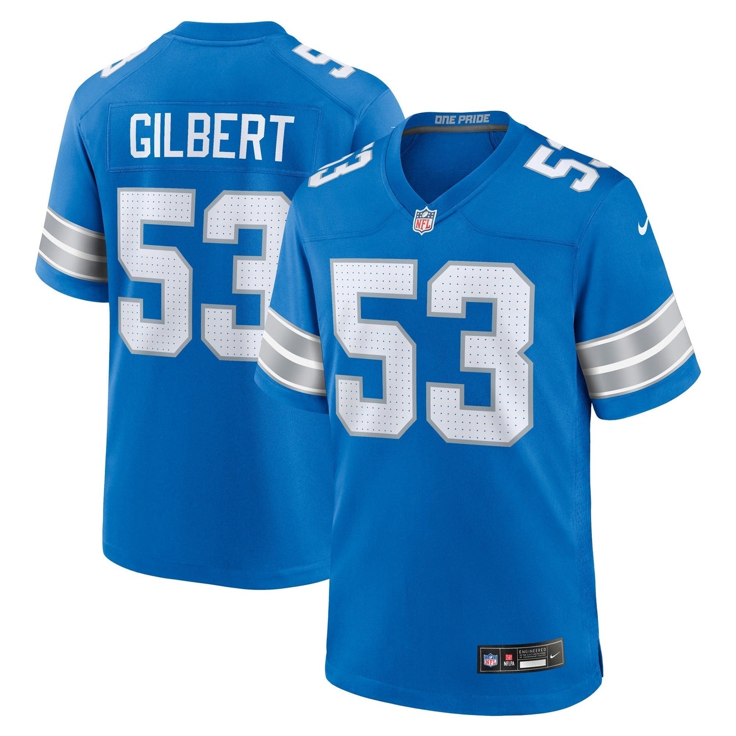 DaRon Gilbert Detroit Lions Game Jersey - Blue football jersey product view 1