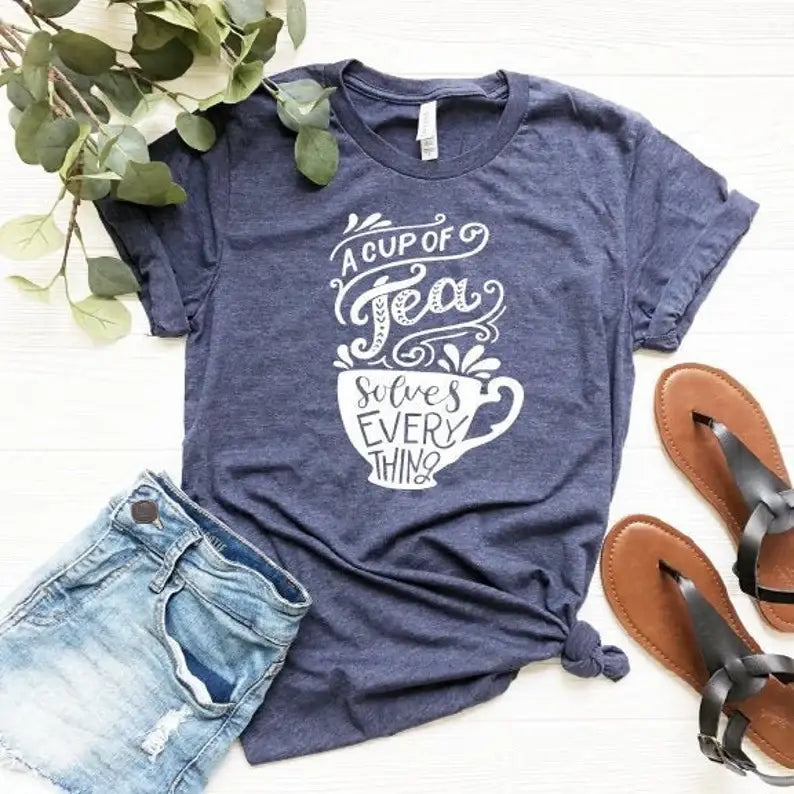 A Cup of Tea Solves Everything T-Shirt Unisex T-shirt, Sweatshirt, Hoodie, Long Sleeve Tee - T-Shirt, Sweatshirt, Hoodie