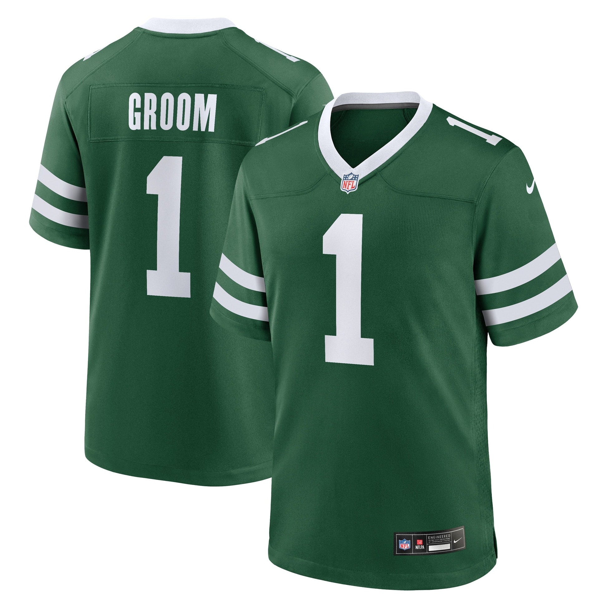 Number 1 Groom New York Jets Game Jersey - Legacy Green football jersey product view 1