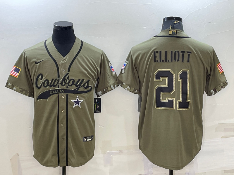 Men's Dallas Cowboys Ezekiel Elliott Olive 2022 Salute To Service Limited Jersey Joint Edition football jersey product view 1