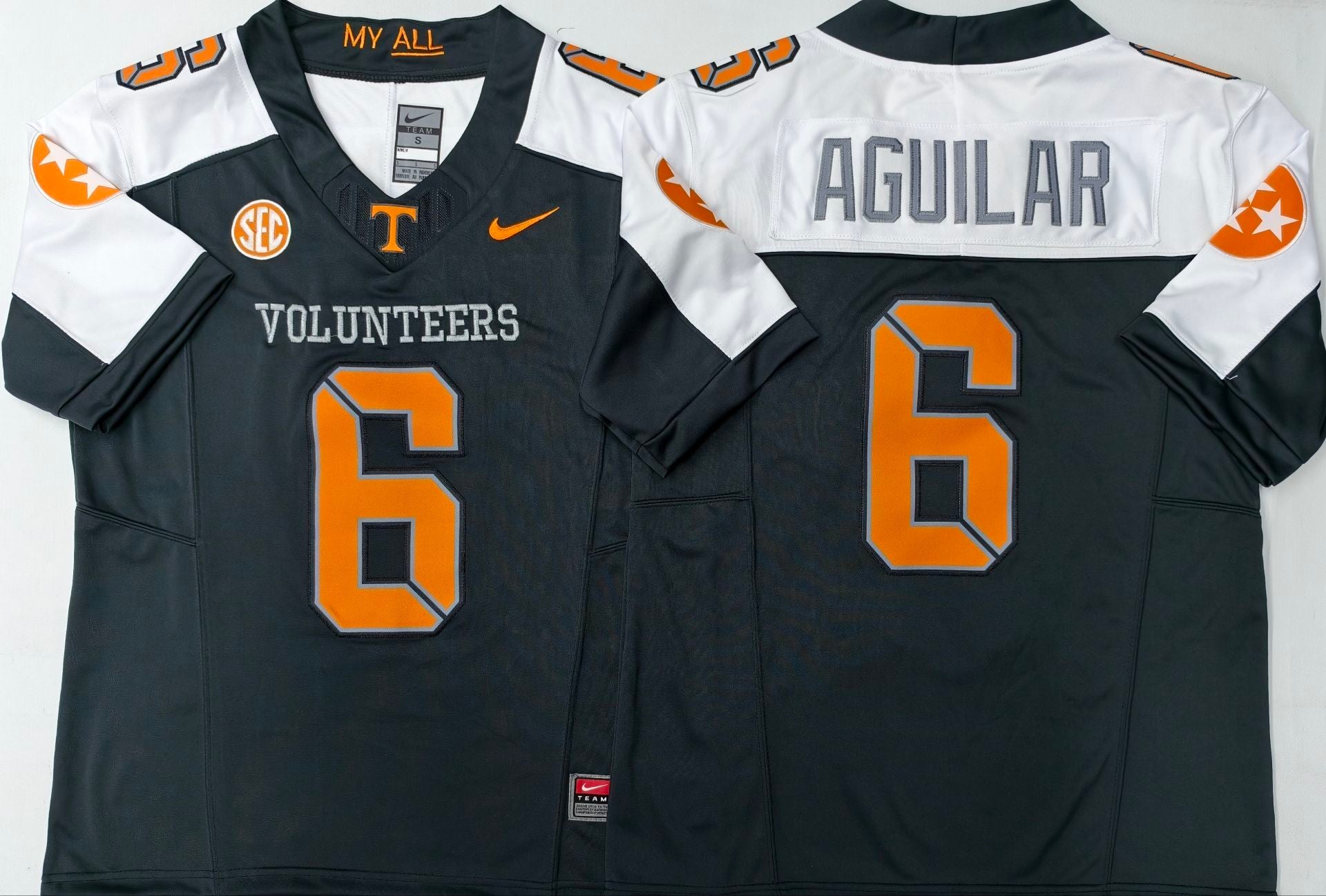 Men's Tennessee Volunteers Joey Aguilar Black Game Jersey sports jersey product view 1