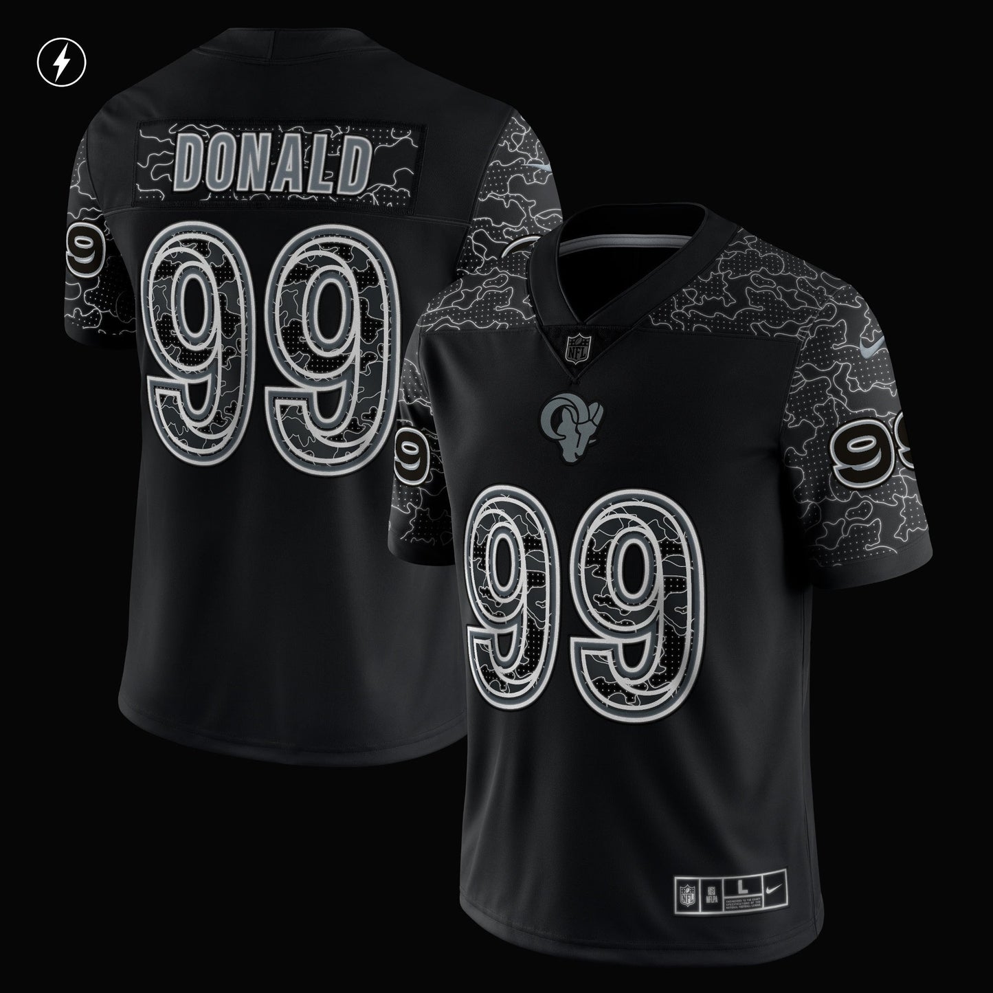 Aaron Donald Los Angeles Rams RFLCTV Limited Jersey - Black football jersey product view 2