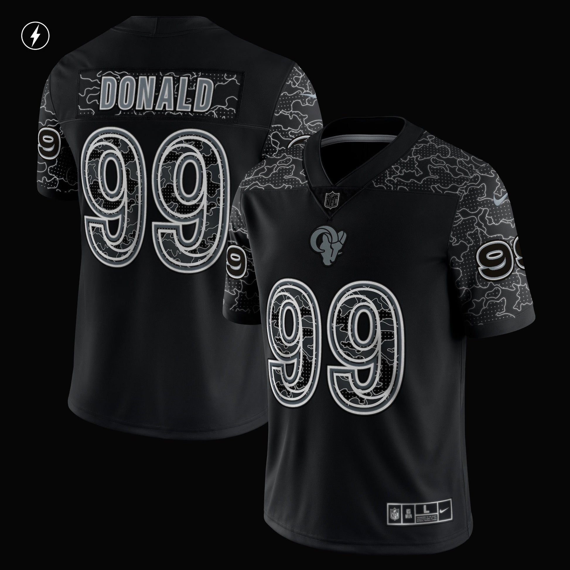 Aaron Donald Los Angeles Rams RFLCTV Limited Jersey - Black football jersey product view 2