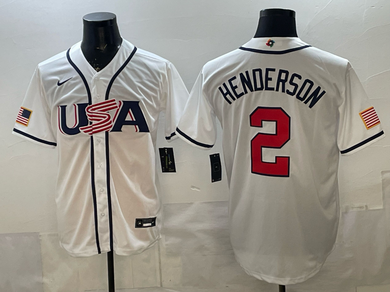 Men's USA Baseball Gunnar Henderson #2 White 2026 World Baseball Classic Stadium Jersey baseball jersey product view 1