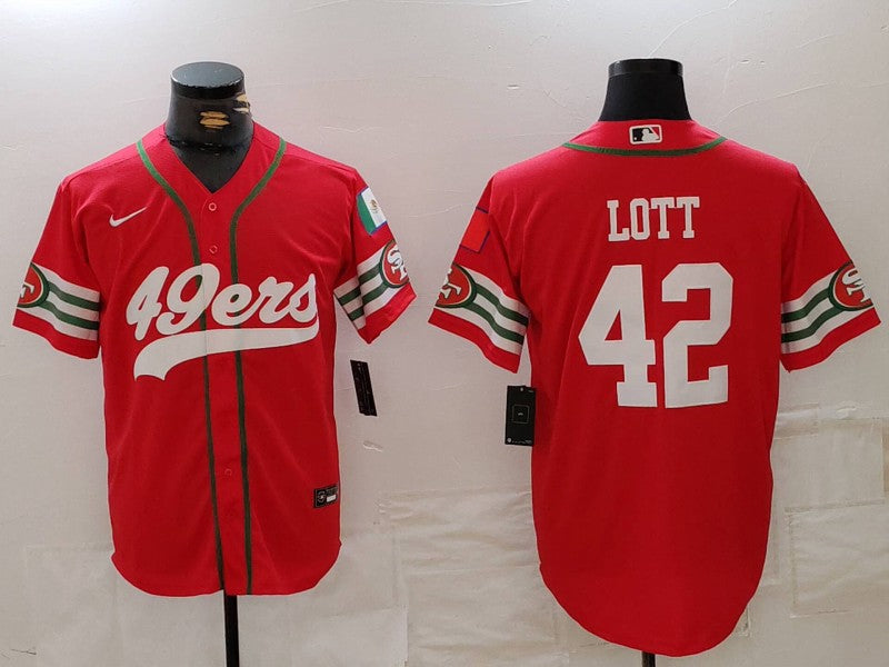Men's San Francisco 49ers Ronnie Lott #42 Scarlet Game Player Jersey1 football jersey product view 1