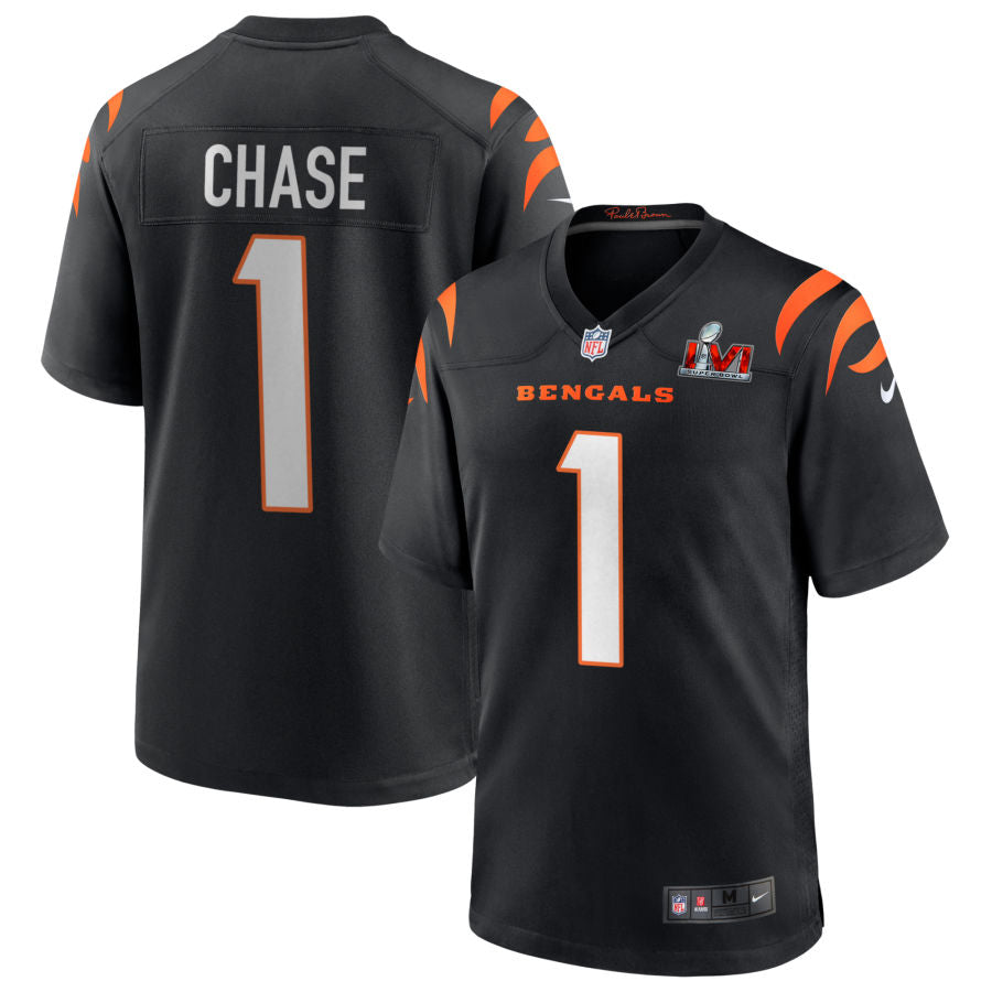 Ja'Marr Chase Cincinnati Bengals Super Bowl LVI Game Jersey - Black football jersey product view 1