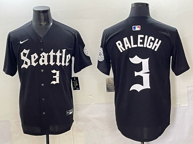 Men's Seattle Mariners Cal Raleigh #3 Black Replica Team Jersey baseball jersey product view 1
