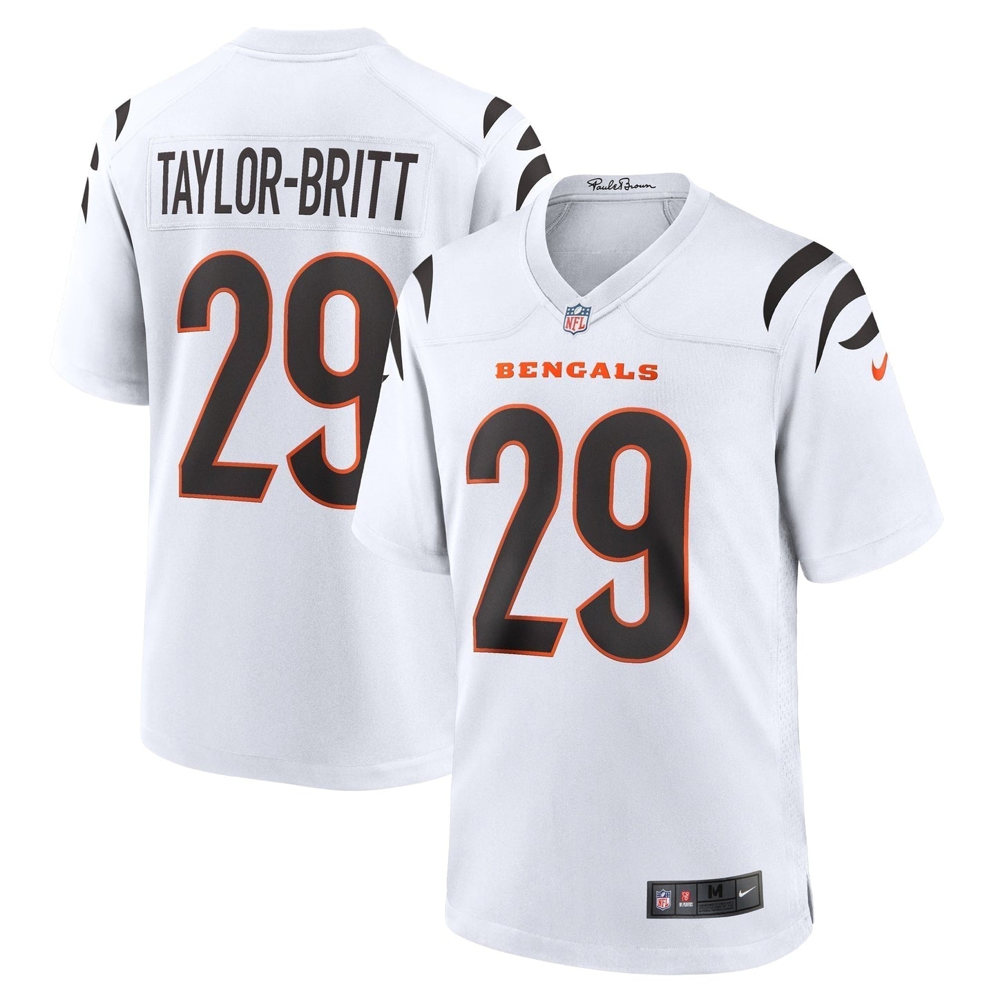 Cam Taylor-Britt Cincinnati Bengals Game Jersey - White football jersey product view 1
