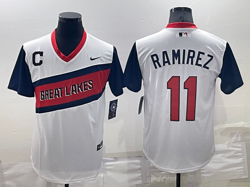 Men's Cleveland Guardians Jose Ramirez #11 White Replica Player Jersey baseball jersey product view 1