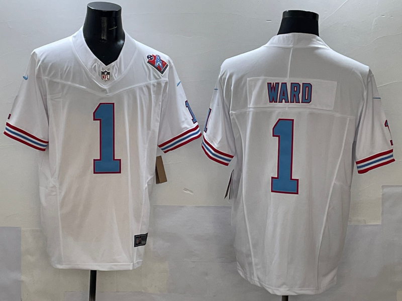 Men's Tennessee Titans Cameron Ward White 2025 NFL Draft First Round Pick Game Jersey football jersey product view 1