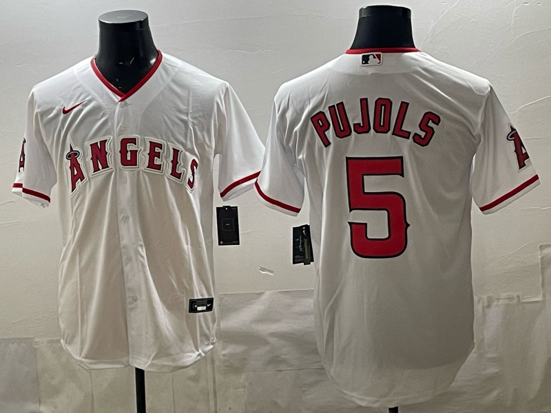 Men's Los Angeles Angels Albert Pujols #5 White Home Retired Player Replica Jersey baseball jersey product view 1