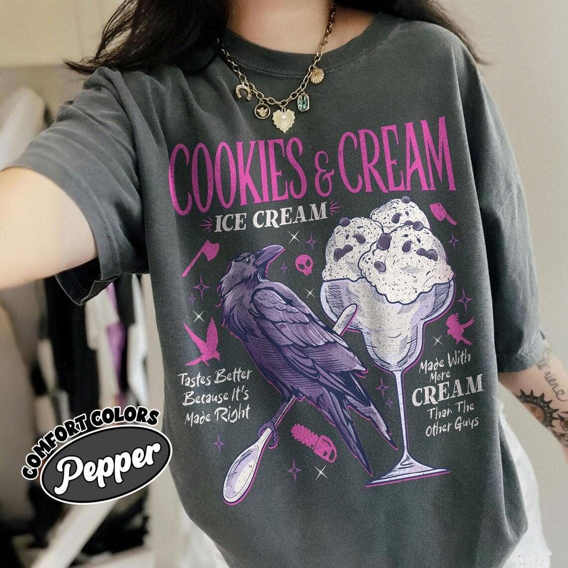Dark Romance Book Lover Tee with Cookie & Cream Ice Cream Unisex T-shirt, Sweatshirt, Hoodie, Long Sleeve Tee - T-Shirt, Sweatshirt, Hoodie