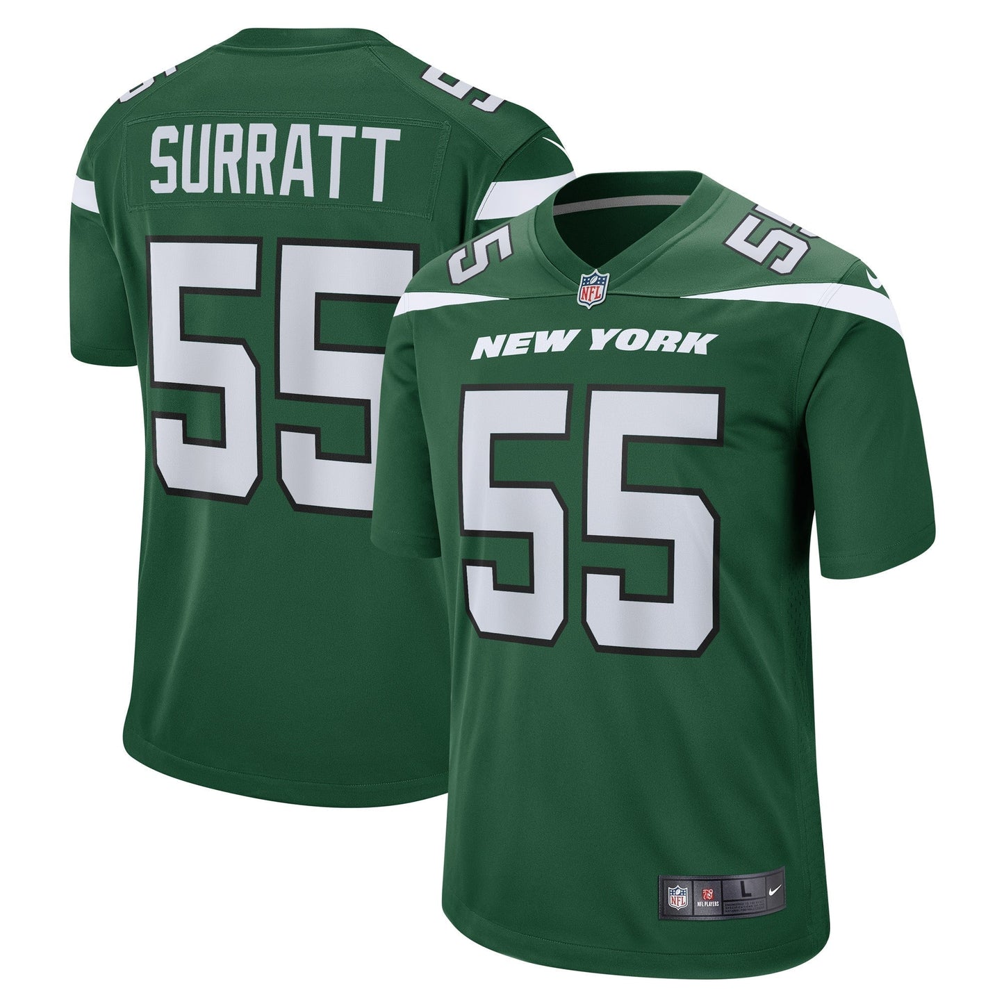 Chazz Surratt New York Jets Game Jersey - Gotham Green football jersey product view 1