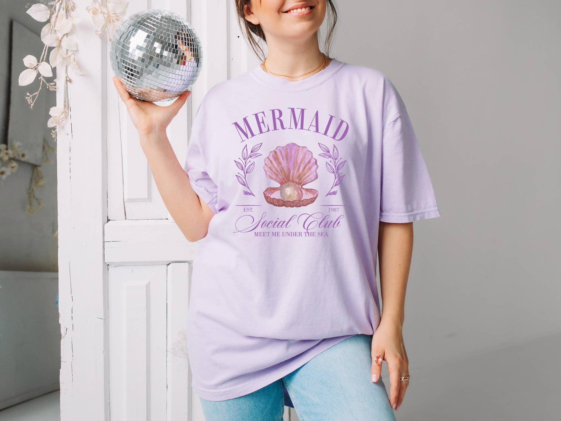 Mermaid Social Club, Sumemr T Shirt, Pastels, Bows, Preppy Unisex T-shirt, Sweatshirt, Hoodie, Long Sleeve Tee - T-Shirt, Sweatshirt, Hoodie