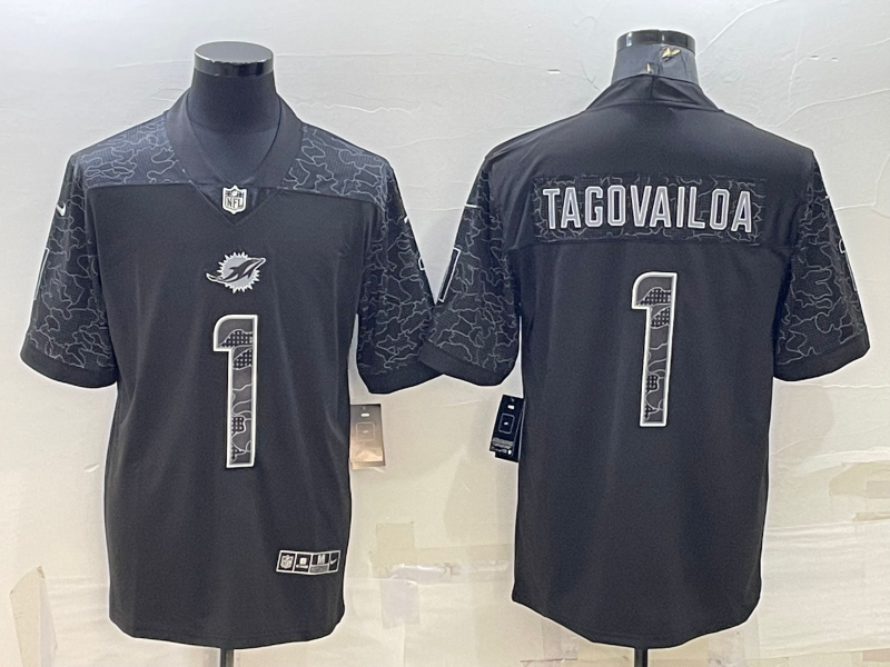 Men's Miami Dolphins Tua Tagovailoa Black RFLCTV Limited Jersey football jersey product view 1