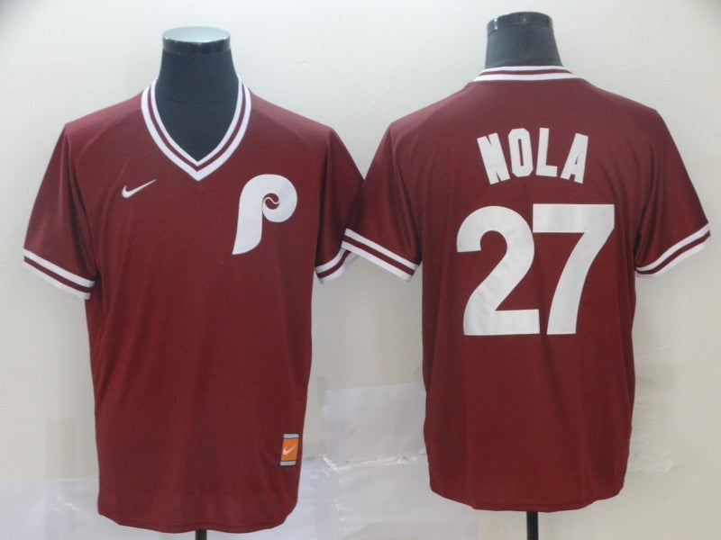 Men's Philadelphia Phillies Aaron Nola #27 Red Replica Player Jersey baseball jersey product view 1