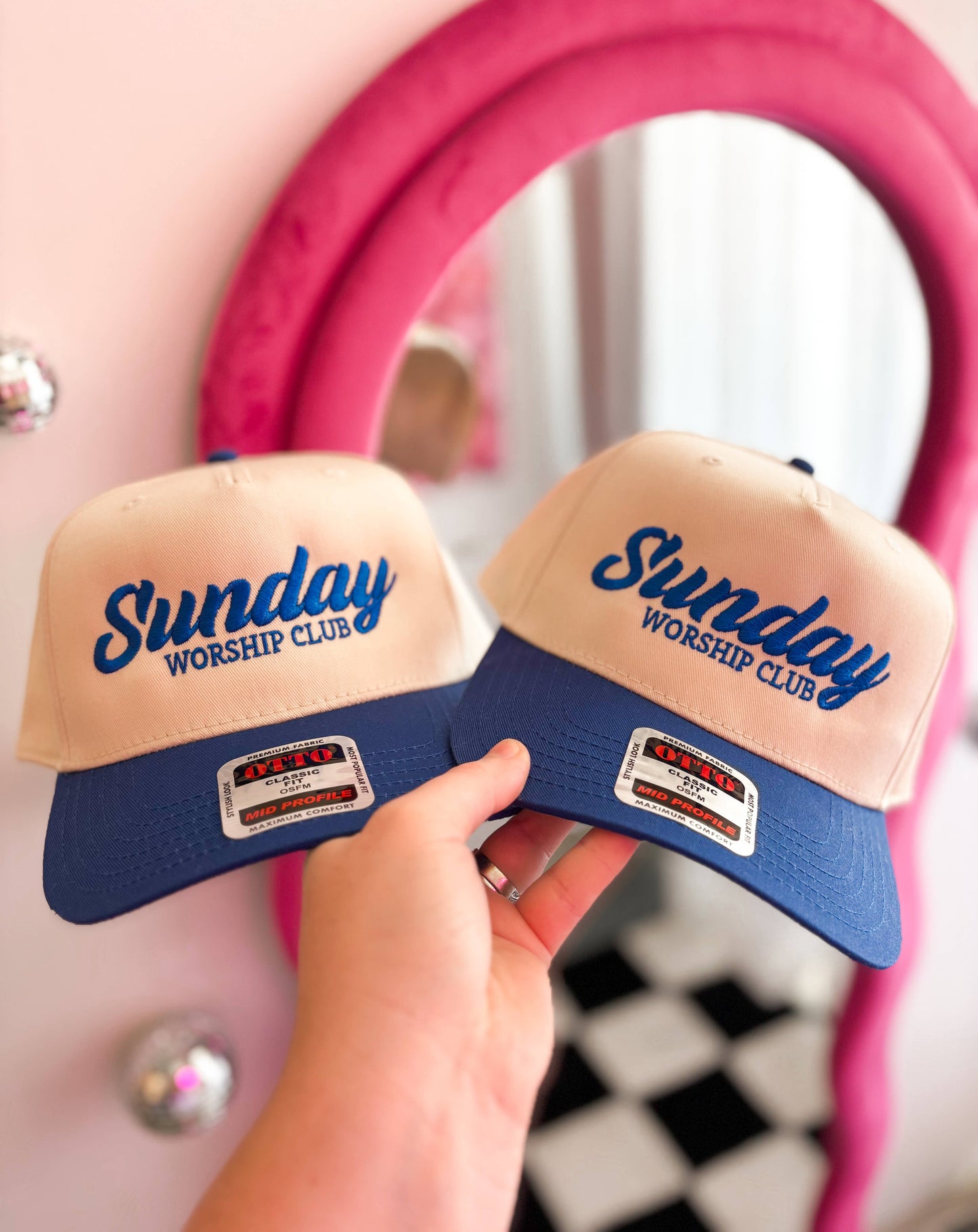 Sunday Worship Embroidered Trucker Hat | Trendy Two Tone Hat Unisex T-shirt, Sweatshirt, Hoodie, Long Sleeve Tee - T-Shirt, Sweatshirt, Hoodie