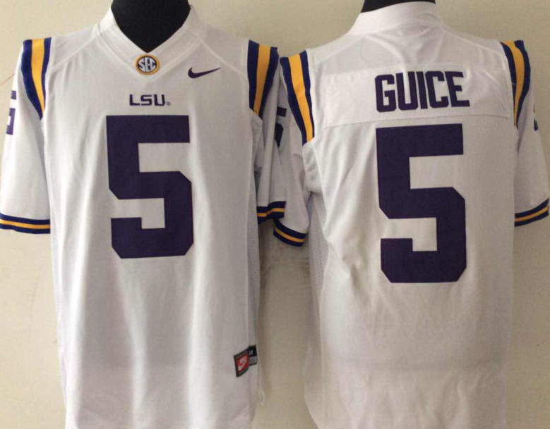 Men's LSU Tigers Derrius Guice #5 White Player Game Jersey sports jersey product view 1