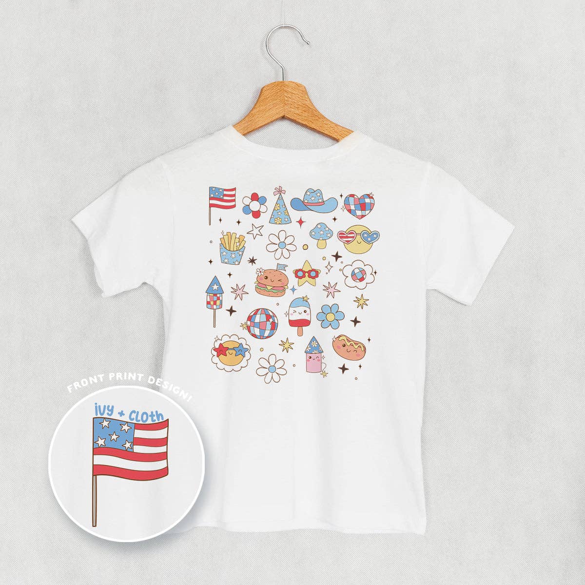 Patriotic Retro Doodles (Kids Back Print) Unisex T-shirt, Sweatshirt, Hoodie, Long Sleeve Tee - T-Shirt, Sweatshirt, Hoodie