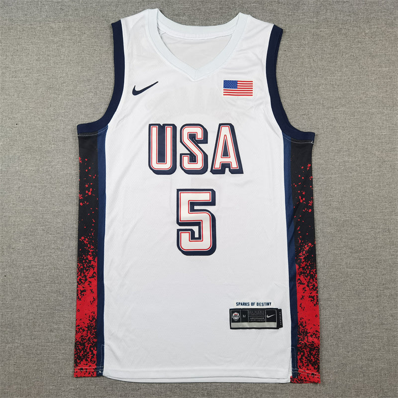 Men's 2024 USA Dream Team Anthony Edwards #5 White Authentic Player Jersey basketball jersey product view 1