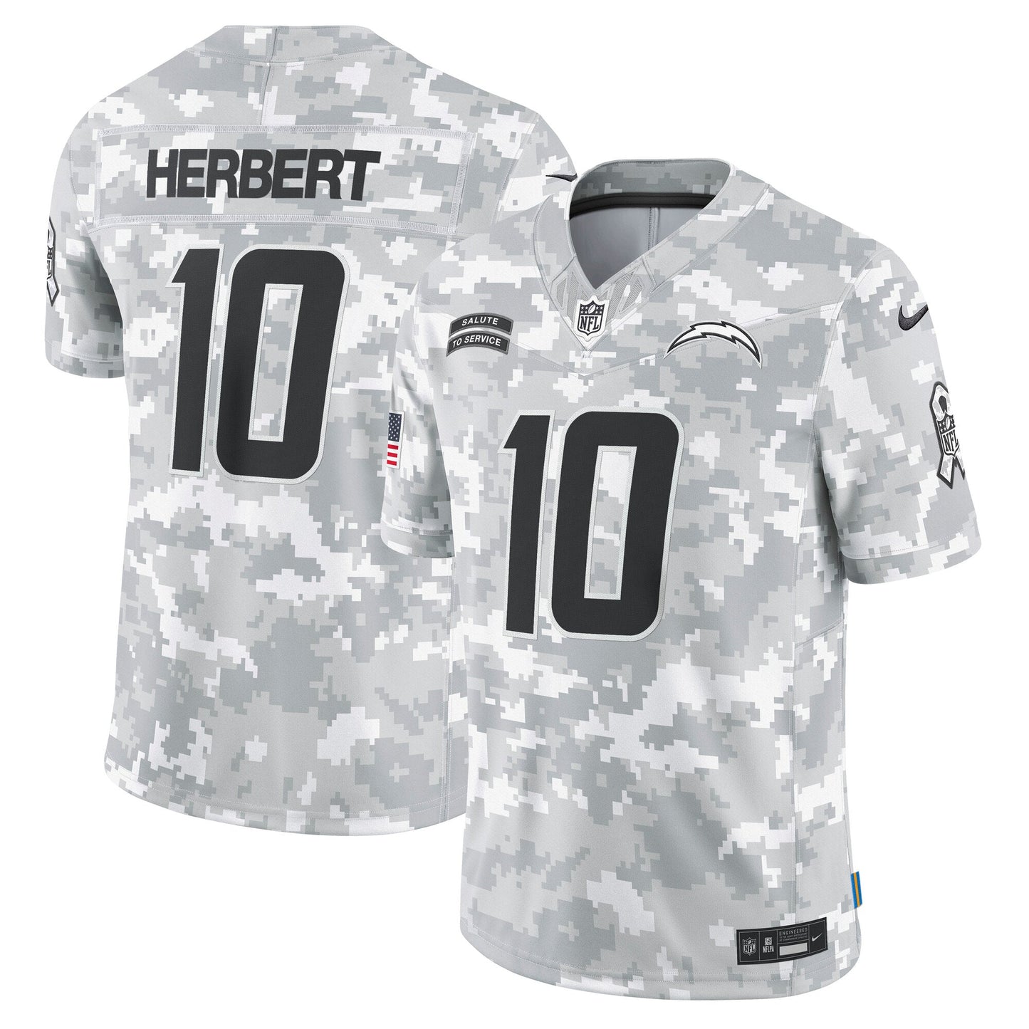 Justin Herbert Los Angeles Chargers 2024 Salute to Service Limited Jersey - Arctic Camo football jersey product view 1