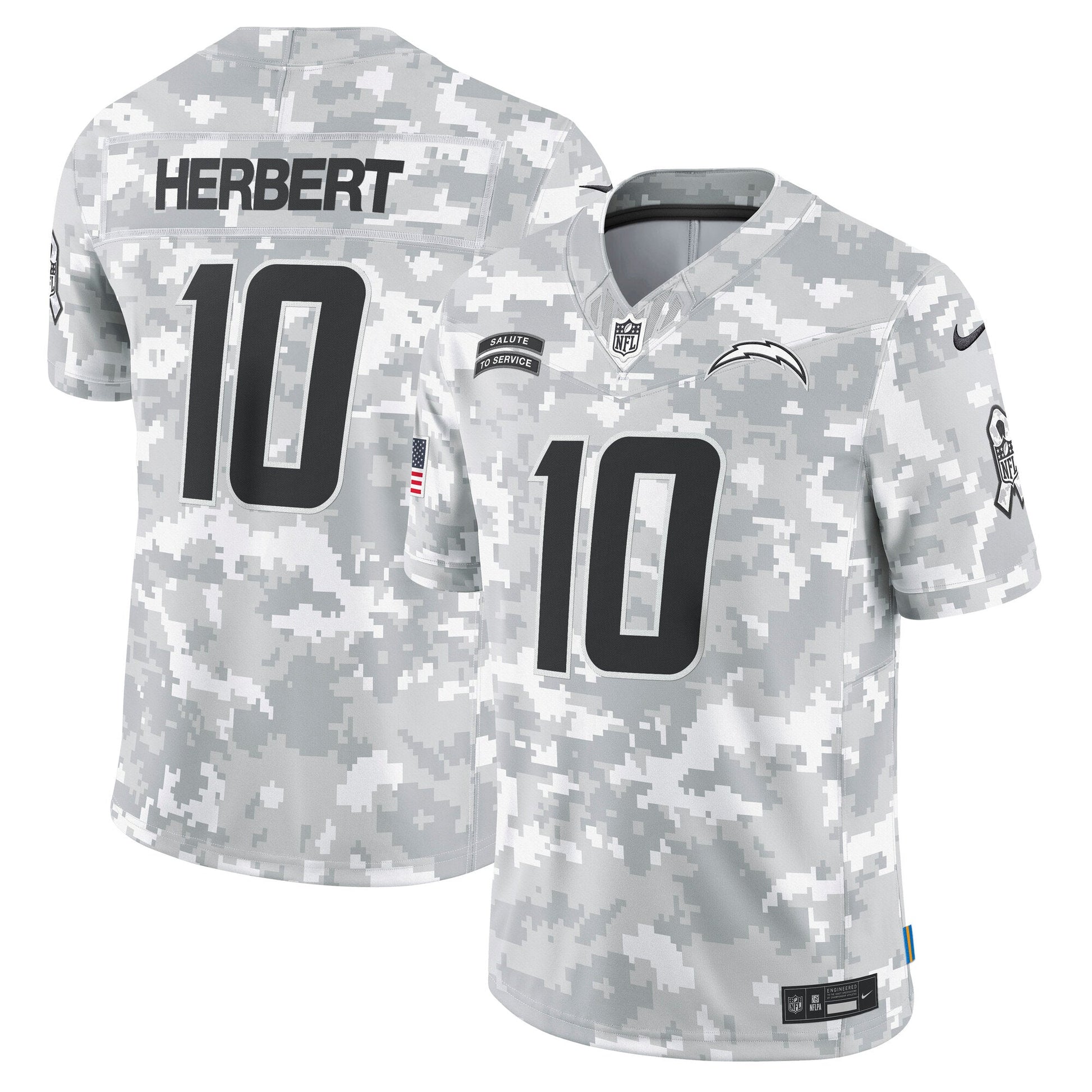 Justin Herbert Los Angeles Chargers 2024 Salute to Service Limited Jersey - Arctic Camo football jersey product view 1