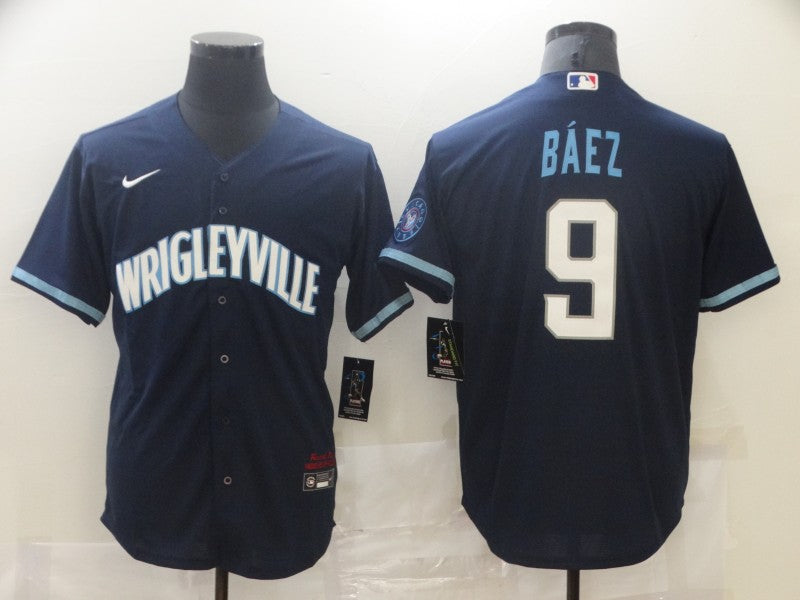 Men's Chicago Cubs Javier Baez Navy Replica Baseball Jersey baseball jersey product view 1