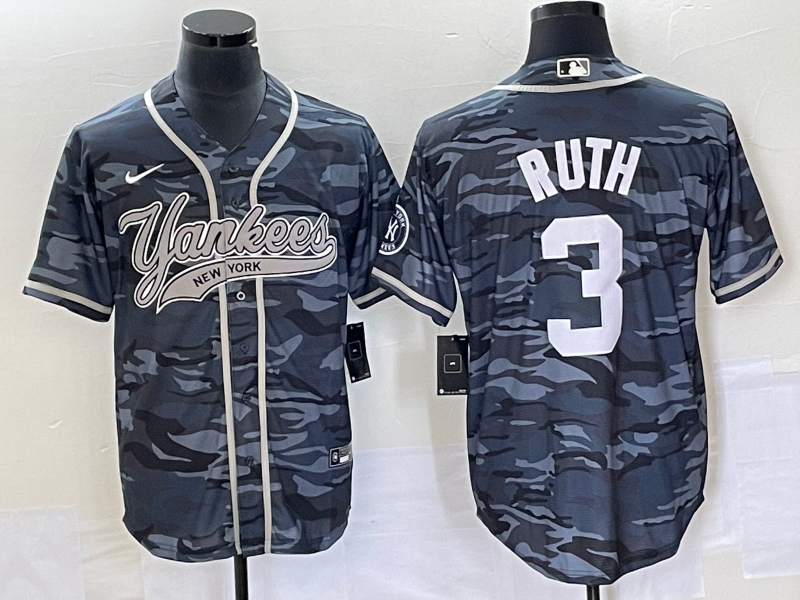 Men's New York Yankees Babe Ruth Grey Camouflage Player Jersey Joint Edition baseball jersey product view 1