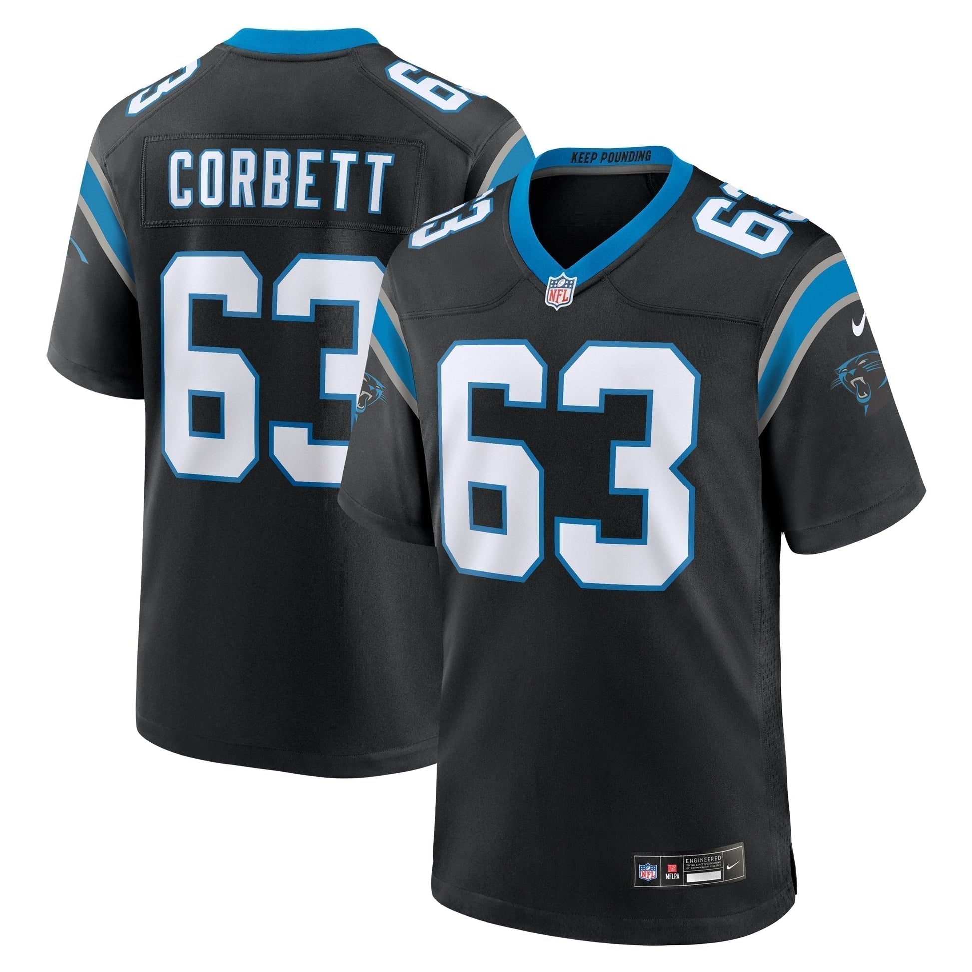 Austin Corbett Carolina Panthers Team Game Jersey - Black football jersey product view 1