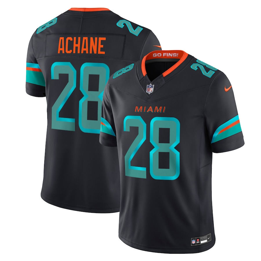 Men's Miami Dolphins DeVon Achane #28 Pitch Blue 2025 Rivalries Collection Limited Jersey football jersey product view 1