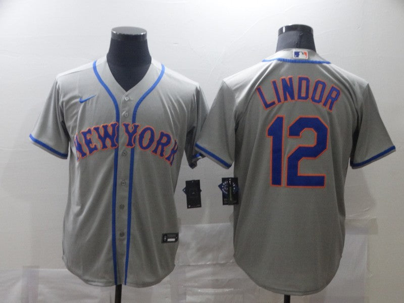 Men's New York Mets Francisco Lindor Gray Replica Baseball Jersey baseball jersey product view 1