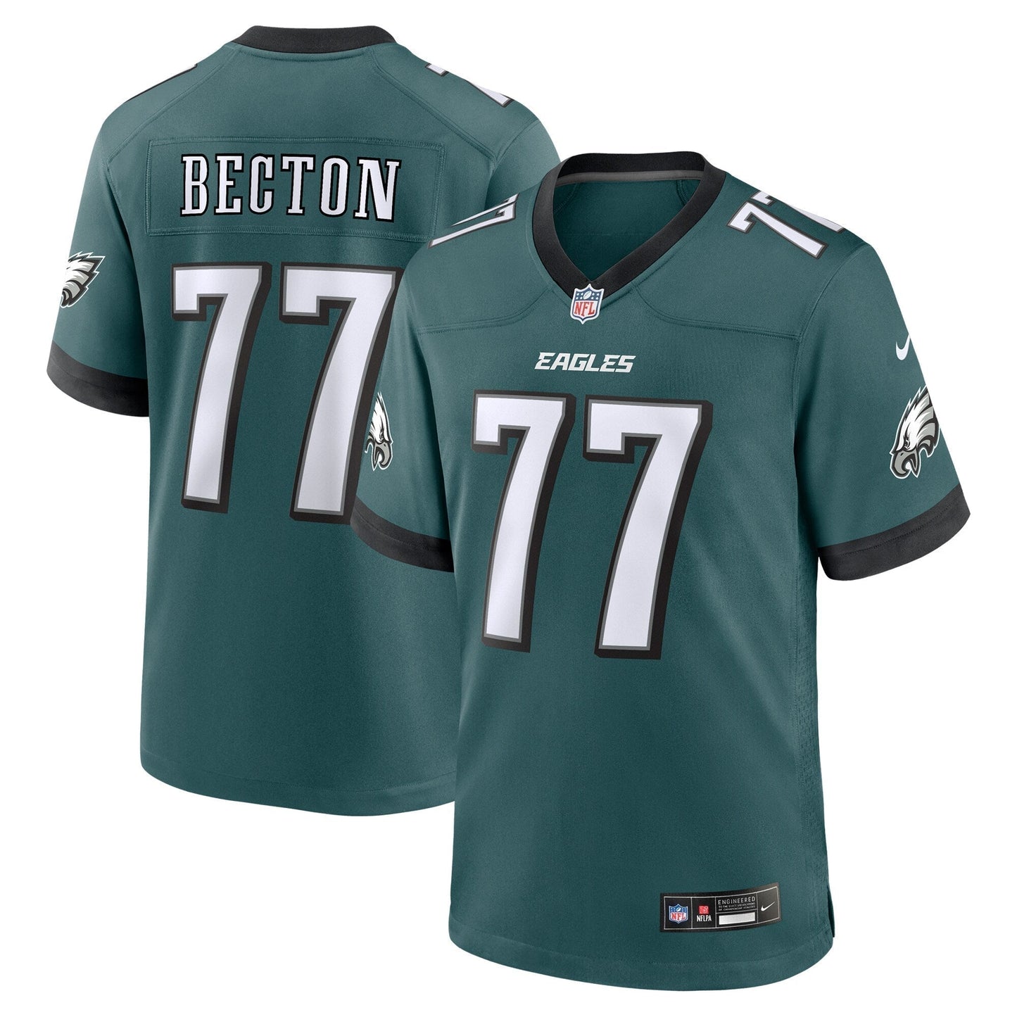 Mekhi Becton Philadelphia Eagles Team Game Jersey - Midnight Green football jersey product view 1