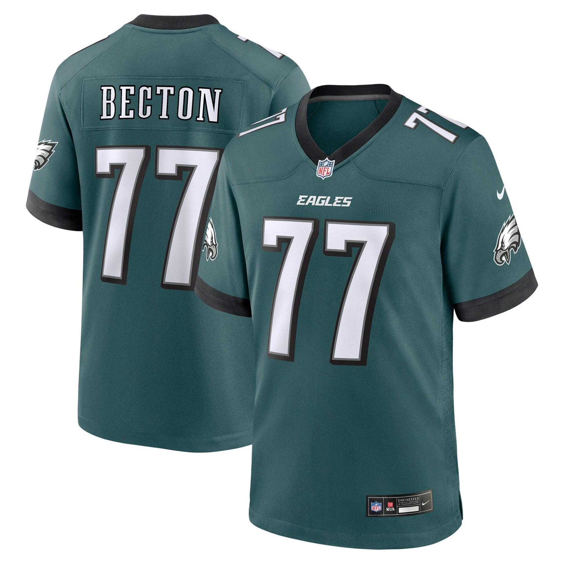 Mekhi Becton Philadelphia Eagles Team Game Jersey - Midnight Green football jersey product view 1