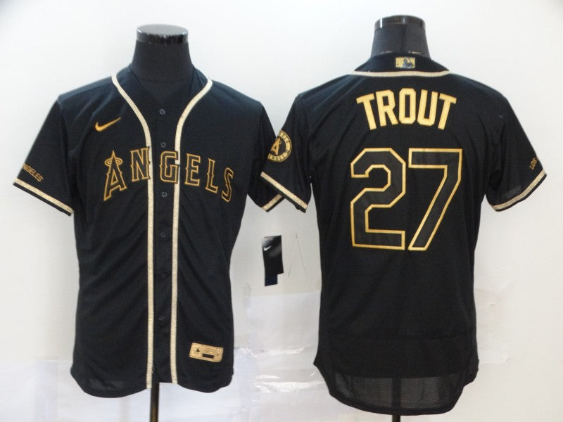 Men's Los Angeles Angels Mike Trout Black Sewn Player Jersey baseball jersey product view 1