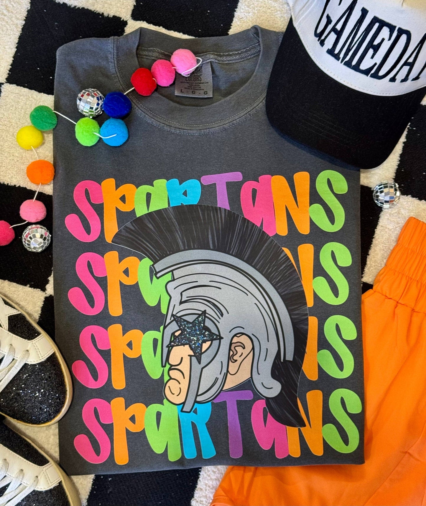 Spartans Neon Mascot Tee Unisex T-shirt, Sweatshirt, Hoodie, Long Sleeve Tee - T-Shirt, Sweatshirt, Hoodie