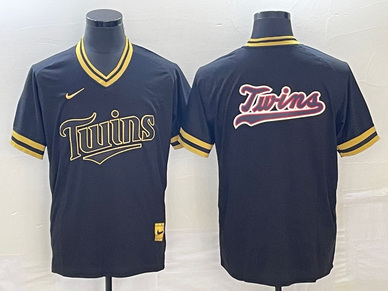 Men's Minnesota Twins Black Replica Player Logo Jersey baseball jersey product view 1