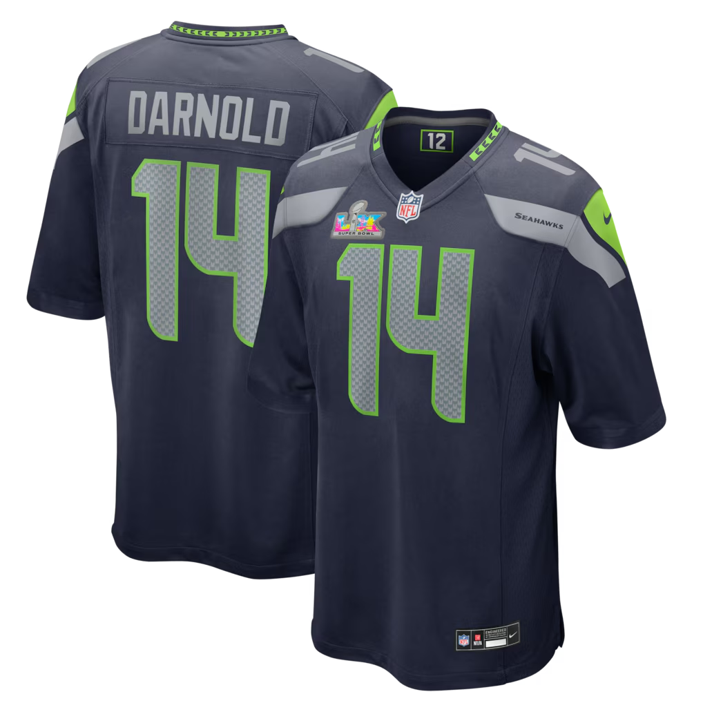 Men's Seattle Seahawks Sam Darnold College Navy Super Bowl LX Patch Game Jersey football jersey product view 1