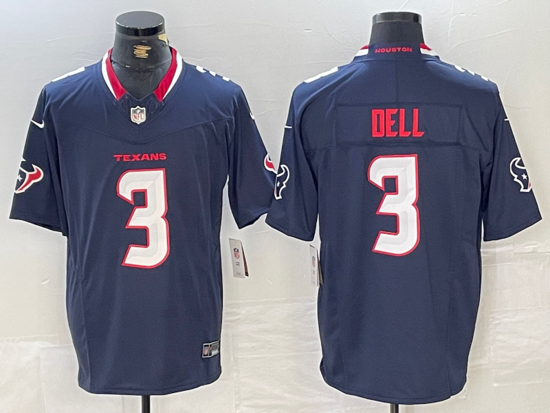 Men's Houston Texans Tank Dell #3 Navy Game Jersey football jersey product view 1
