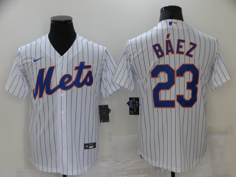 Men's New York Mets Javier Baez #23 White Replica Baseball Jersey baseball jersey product view 1