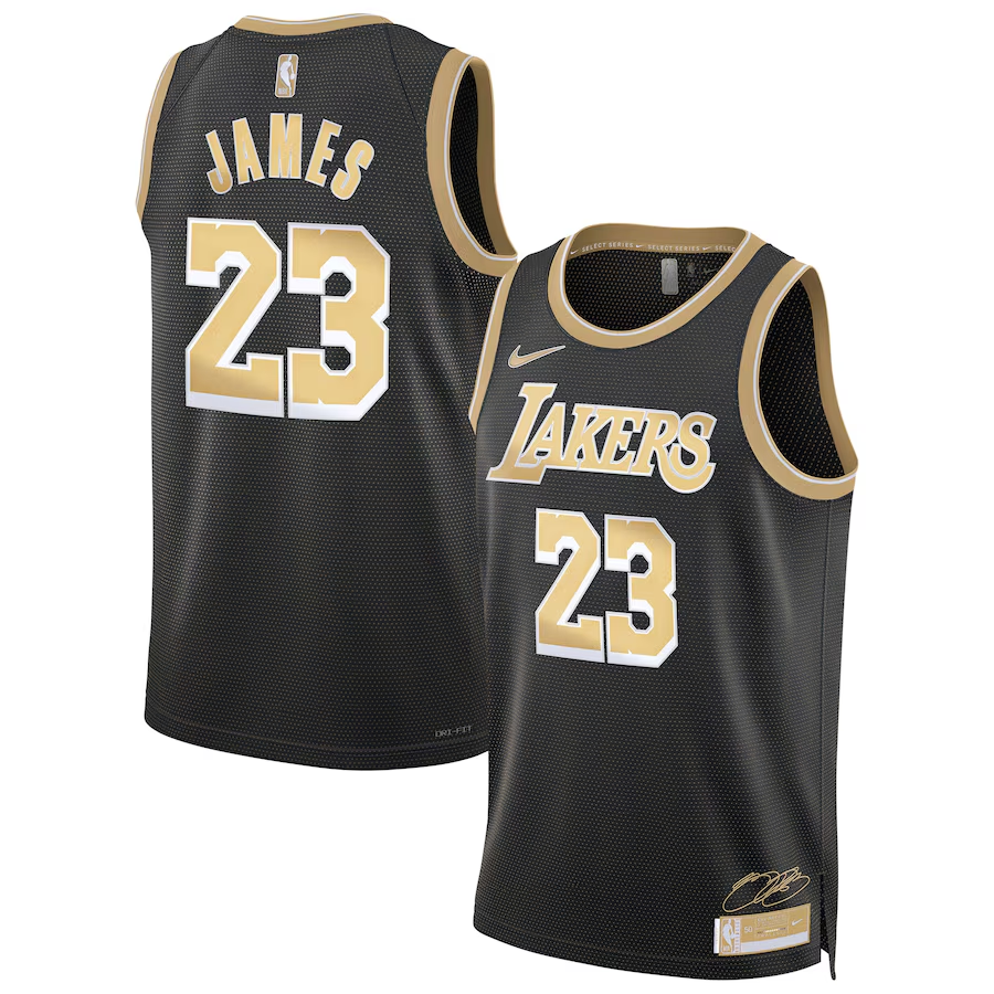 24 Lakers #23 James black and gold jersey basketball jersey product view 1