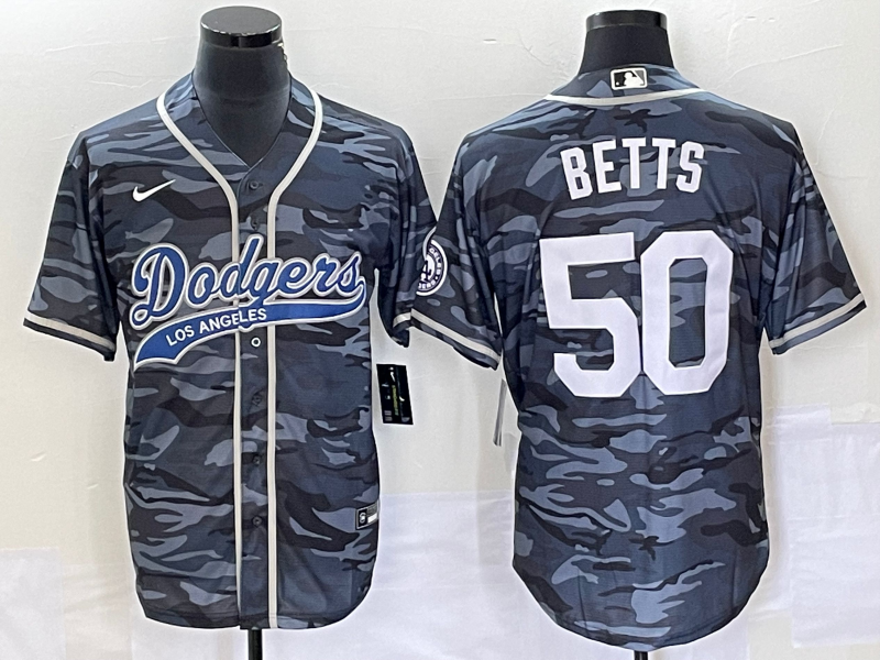 Men's Los Angeles Dodgers Mookie Betts Grey Camouflage Player Jersey Joint Edition baseball jersey product view 1