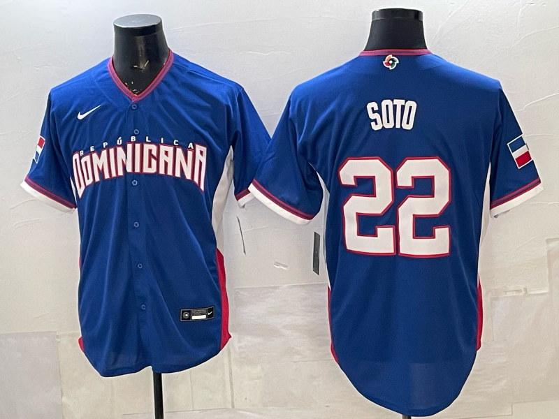 Men's Dominican Republic Baseball Juan Soto #22 Royal 2026 World Baseball Classic Stadium Jersey baseball jersey product view 1