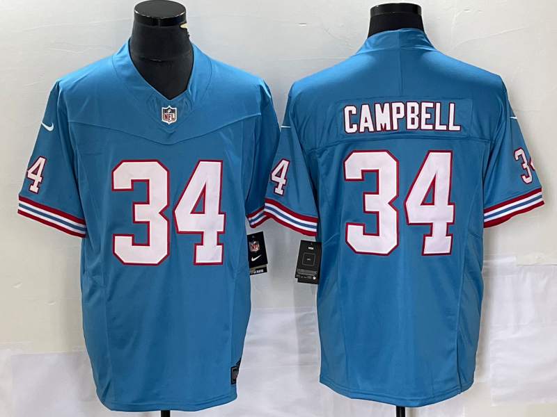 Men's Tennessee Titans Earl Campbell Light Blue Oilers Throwback Retired Player Game Jersey hockey jersey product view 1