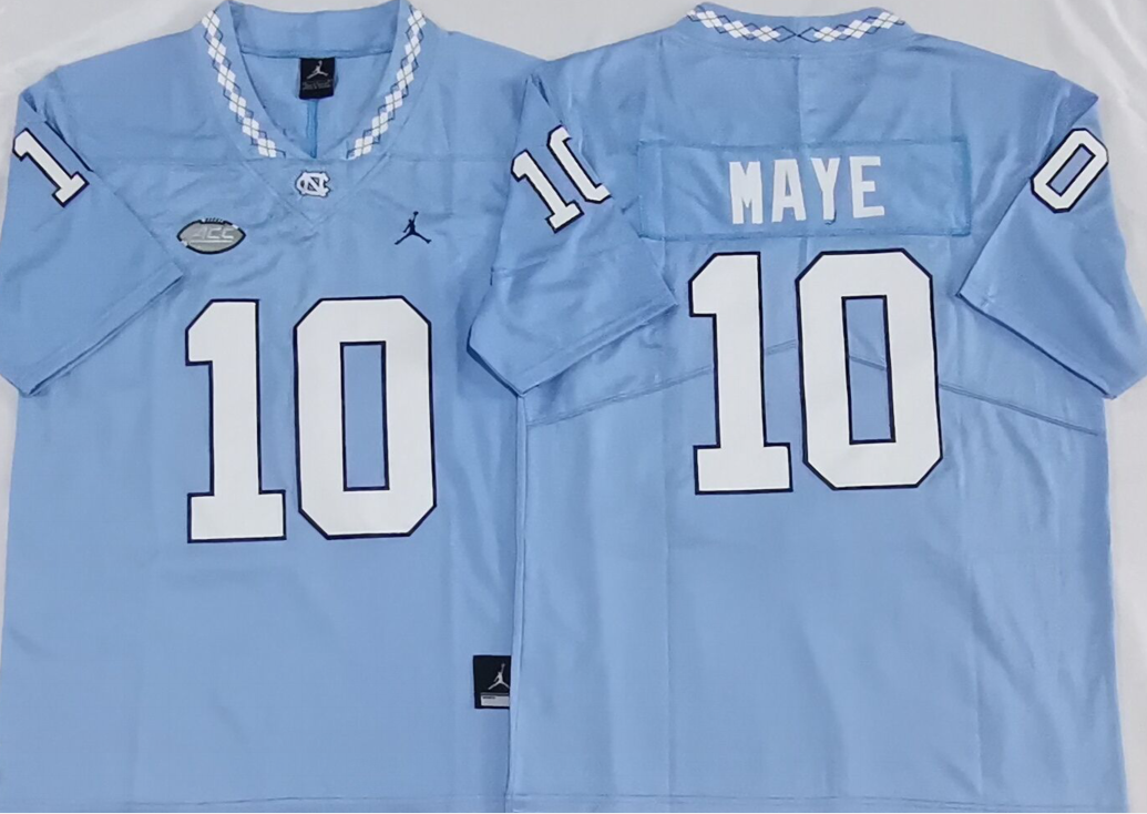 Men's North Carolina Tar Heels Drake Maye Blue Player Game Jersey sports jersey product view 1