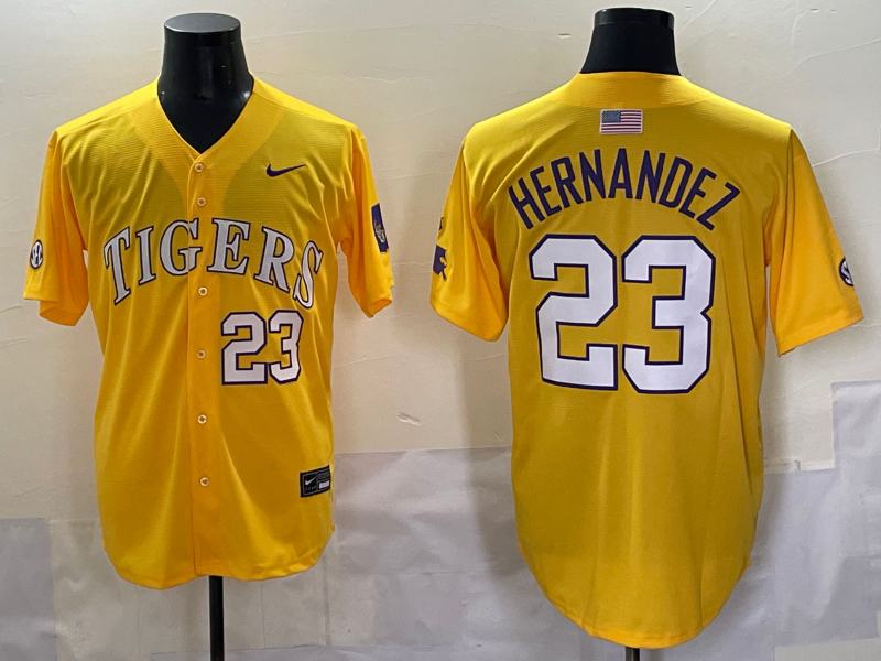 Men's LSU Tigers Luis Hernandez #23 Yellow Replica Player Jersey sports jersey product view 1